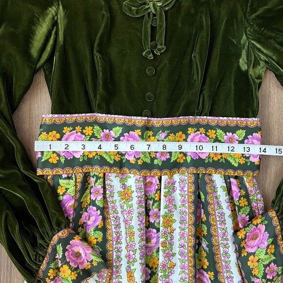 Vintage 70s Velvet Floral Cottage Prairie Peasant Maxi Dress Sz S - Picture 3 of 14